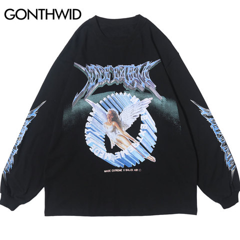 GONTHWID Creative 3D Angel Print Long Sleeve Tees Shirts Streetwear Hip Hop Hipster Casual Loose Tshirts Men Fashion Tops ► Photo 1/6