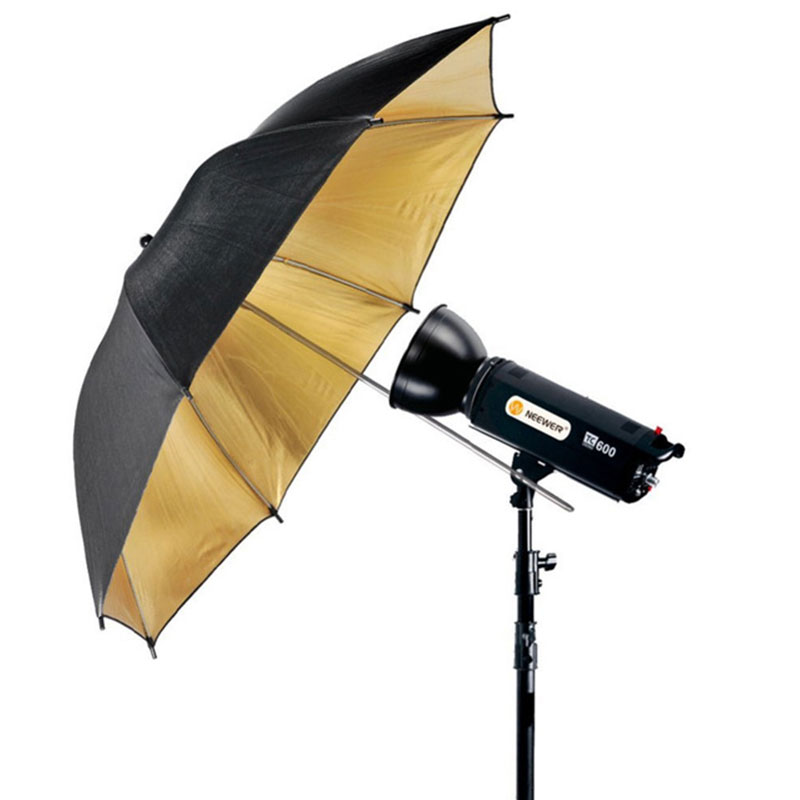 Photo Studio Video Speedlite Flash 33'' Reflective Umbrella Black Gold 