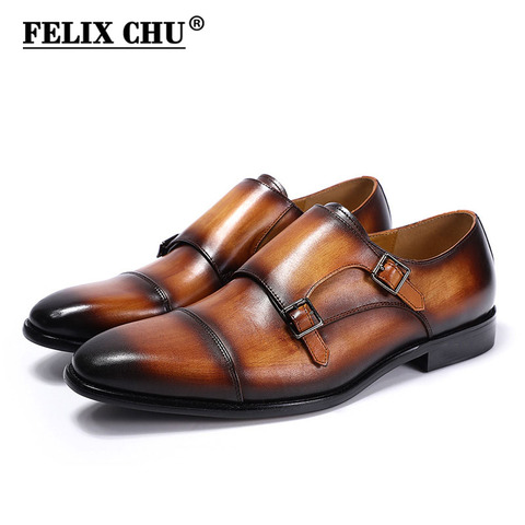 FELIX CHU Handmade Genuine Leather Mens Formal Shoes Comfortable Party Business Wedding Buckle Monk Strap Dress Shoes for Men ► Photo 1/6