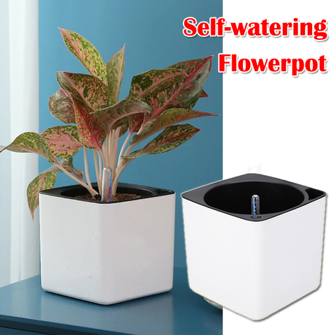 Square Plant Pot with Water Level Indicator Personalized Automatic Water Absorption Flowerpot for Garden Office Tabletop Potted ► Photo 1/1