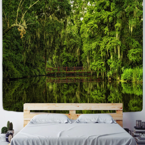 Hot Sale Forest Tapestry Woods Hanging Cloth River And Bridge Background Cloth Tapestry Home Decoration ► Photo 1/6