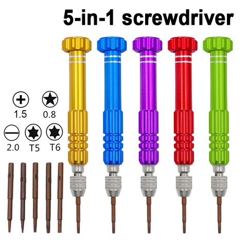 5 In 1 Screwdriver Set Mini Portable Slotted Phillips Hex Pozidriv Screwdriver Glasses Camera Computer Watch Phone Repair Tools ► Photo 1/6