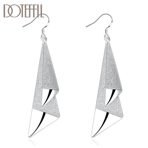 DOTEFFIL 925 Sterling Silver Frosted Long Geometric Drop Earrings Charm Women Jewelry Fashion Wedding Engagement Party Gift ► Photo 1/5