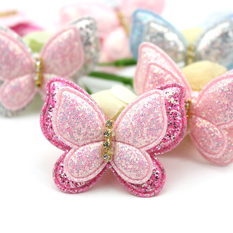 18Pcs 3.5*4.2cm Double-deck Glitters butterfly Padded Appliques For Baby headwear Hair Clips Stick-on Deco Accessories wholesale ► Photo 1/6