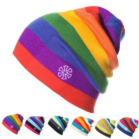 Women's Winter Hats Rainbow Striped Ski Hat Unisex Warm Knitted Men Hat Beanies Fashion Hip Hop Skullies for Men Women ► Photo 1/6