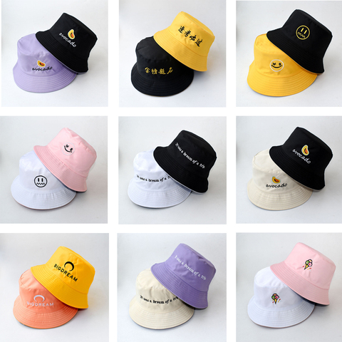 Bucket Hats Women Letter Embroidered Double-sided Fisherman Hat Korean Style Solid Climbing Outdoor Sunscreen Bucket Hat ZZ-337 ► Photo 1/6
