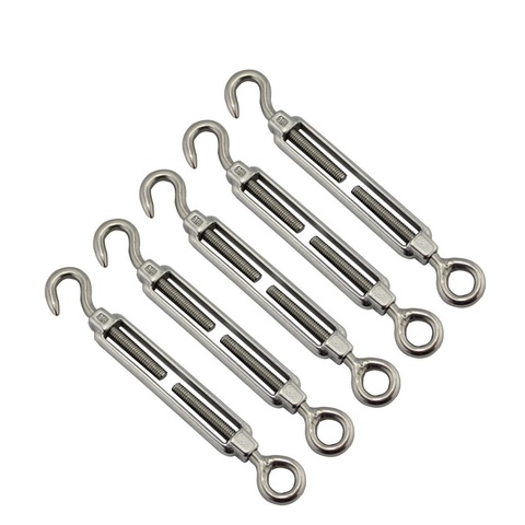 5PC 304 Stainless Steel Hook And Eye Turnbuckle Wire Rope Tension Polished Rigging Hardware M4 M5 M6 M8 M10 For Sun Shade Sail ► Photo 1/6