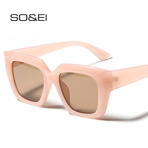 SO&EI Fashion Cat Eye Women Sunglasses Vintage Jelly Pink Tea Eyewear Trending Men Square Sun Glasses Shades UV400 ► Photo 1/6