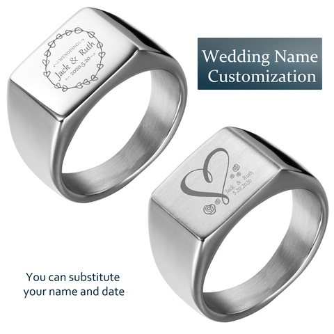 Free Custom Engraved LOGO Name Rings Square Width Signet Ring Finger Special Gift for Lover or Family Personlity Jewelry ► Photo 1/5