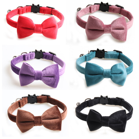Velvet Cat Collar Solid Color Bowknot Puppy Chihuahua Collars with Bell Adjustable Safety Buckle Cats Bow Tie Pets Accessories ► Photo 1/6