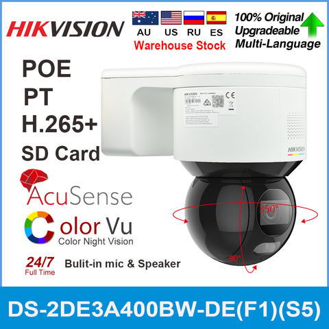 Hikvision 4 MP ColorVu Network Speed Dome PTZ DS-2DE3A400BW-DE(F1)(S5) Poe SD Card Bulit-in MIc & Speaker Face Capture Camera ► Photo 1/2