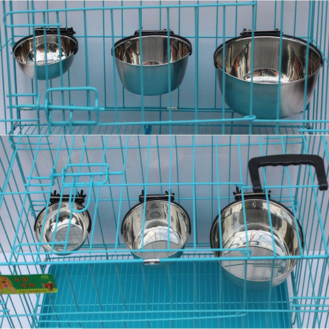 Stationary Dog Bowl Cage Cup Hanger Travel Food Water Bowls Puppy Cat Stainless Steel Hanging Feeder Dish Pet Feeding Tools ► Photo 1/6