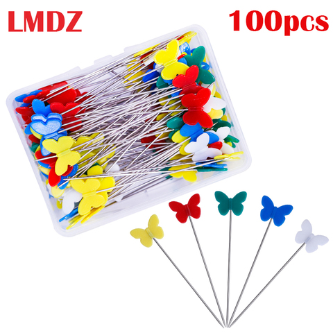 LMDZ 100Pcs Quilting Pins Patchwork Pins Butterfly Flat Head Sewing Pins Mixed Colors Sewing Dressmaking Sewing Tool Needle ► Photo 1/6