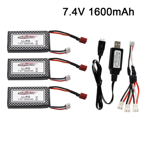 7.4V Battery for XINLEHONG 9125 RC Car Spare Parts with USB Charger 7.4V 1600mah Lipo Battery for Wltoys 14400 RC Racing Cars ► Photo 1/6