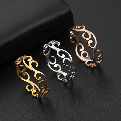 Skyrim Vintage Filigree Flower Ring Women Girls Stainless Steel Romantic Rose Gold Color Casual Rings Jewelry Anniversary Gift ► Photo 1/6