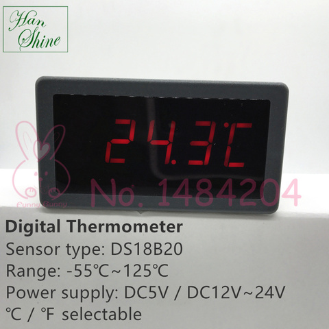 Digital Thermometer 5135T DS18B20 Temperature Indicator -55~125C DC5V  12V~24V Power Supply  Red / 1Blue Font Display  ► Photo 1/6