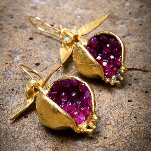 Fashion Gold Pomegranate Design Women Earrings Dangle Hook Earring Accessories Jewelry Gifts For Her ► Photo 1/6