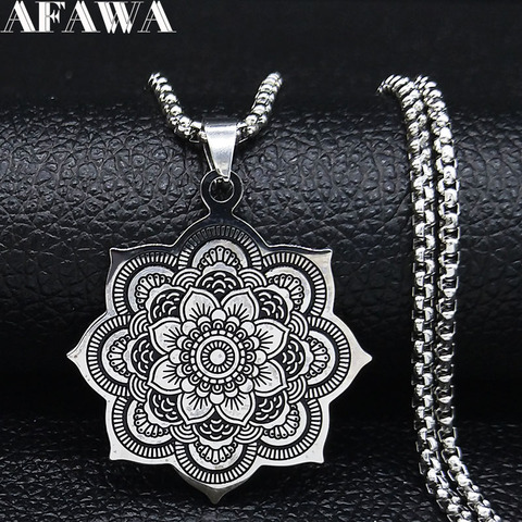 Fashion Flower of Life Stainless Steel Statement Necklace for Women Silver Color Necklaces Pendants Jewelry colgante N560S02 ► Photo 1/5