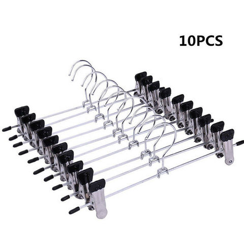 10PCS Metal Pants Skirt Hangers Trouser Stand Holder With 2 Clips Adjustable XN ► Photo 1/6