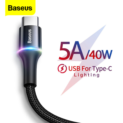 Baseus 5A LED lighting Charger Cable For Xiaomi Redmi k20 Huawei P30 Pro 40W Fast Charging Charger USB-C Type-C Cable Wire Cord ► Photo 1/6