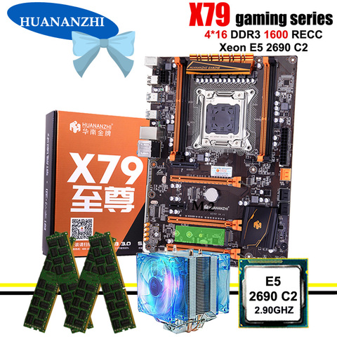 Amazing HUANANZHI deluxe X79 LGA2011 gaming motherboard with M.2 NVMe CPU Intel Xeon E5 2690 C2 2.9GHz with cooler RAM 64G RECC ► Photo 1/6