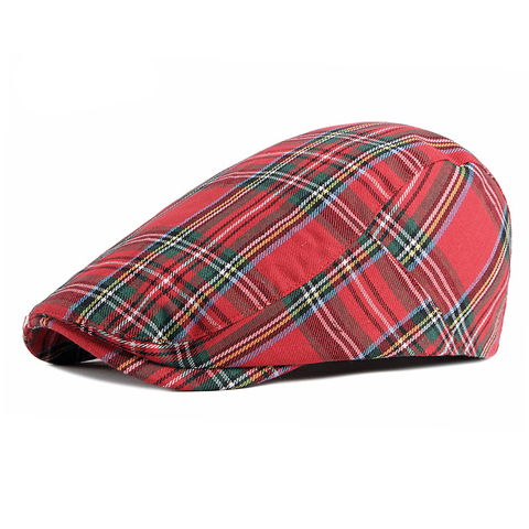 Wuaumx Fashion Fine Stripe Lattice Berets Hat Women Men Spring Summer Plaid Visors Red Green Blue Duckbill Herringbone Flat Cap ► Photo 1/6