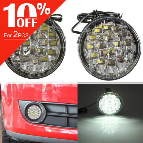 2 Pcs Waterproof 12V 18 LED Round Auto Car Fog Lamp Driving Daytime Running Light Ultra Bright White 6000k~8000k for Car Vehicle ► Photo 1/6