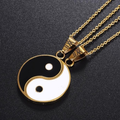 2 Pieces/set of Stainless Steel Yin and Yang Pendant Puzzle Personality Trend Necklace Birthday Couple or Couple Gift ► Photo 1/6