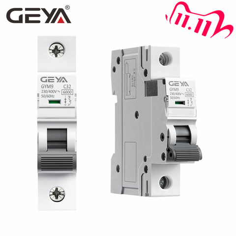 GEYA GYM9 1P MCB Din Rail 220V 400V Circuit Breaker 6A-63A AC Type 6KA Breaking Capacity ON OFF Switch ► Photo 1/6