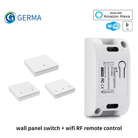 GERMA Tuya Smart Life APP push WiFi Switch Light AC 110V 220V Wall DIY Relay Timer RF 433Mhz Module  Alexa Google Home ► Photo 1/6