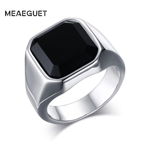 Vantage Black Onyx Signet Ring Mens Stainles Steel Classical Plain Square Husbands Man Anel ► Photo 1/6