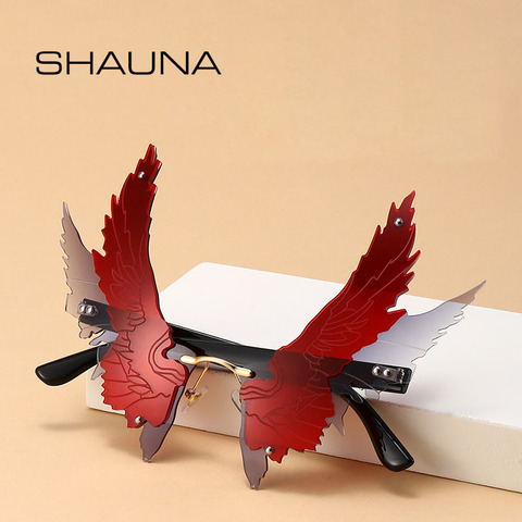 SHAUNA Unique Oversize Angel Wings Sunglasses Fashion Eagle Wing Rimless Shades UV400 ► Photo 1/6