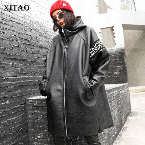 XITAO Irregular Patchwork Pu Thick Trench Women Clothes 2022 Fashion Loose Casual Letter Hooded Collar Coat Top Winter ZLL4442 ► Photo 1/6