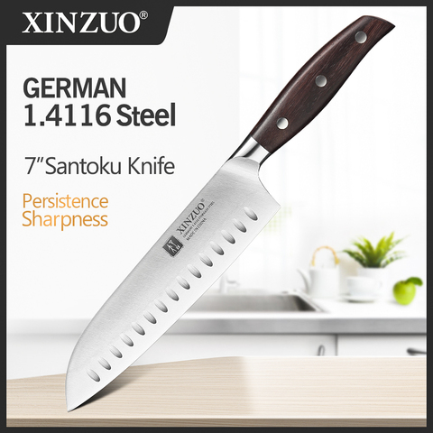 XINZUO High Quality Stainless Steel 7'' Santoku Knife Din 1.4116 Slicing Chef Kitchen Knives Red Sandalwood Handle Cook Cutter ► Photo 1/6