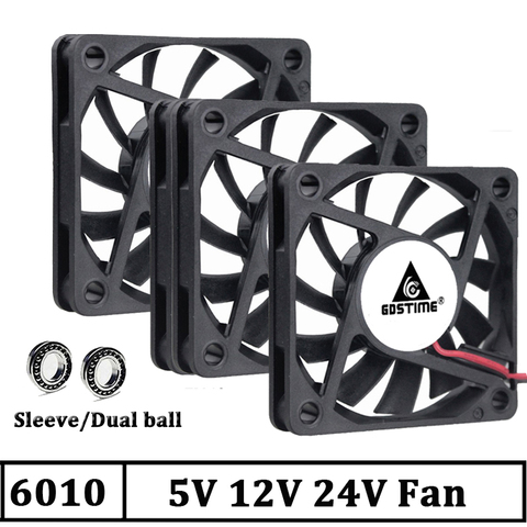 2 pcs Gdstime 60mm 24V 12V 5V 6cm Brushless USB 2pin 3pin DC Cooler Fan 60x10mm 6010 ball for computer pc cpu case Cooling Fan ► Photo 1/6