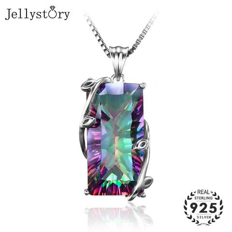 Jellystory Silver 925 Jewelry Necklace with Rectangle Topaz Gemstones Pendants for Women Wedding Engagement Party Gift Wholesale ► Photo 1/5