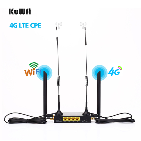 KuWFi 4G LTE WiFi Wireless Router 300Mbps Cat 4 High Speed Industry CPE with SIM Card Slot and 4pcs External Antennas ► Photo 1/6