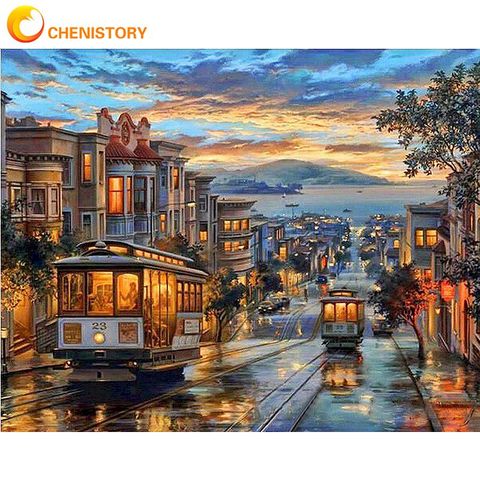 No Frame Romantic City Night DIY Painting By Numbers Abstract Picture Modern Wall Art Canvas Painting Unique Gift For Home Decor ► Photo 1/6