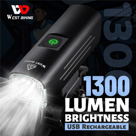 WEST BIKING Bicycle Front Light 1300 Lumen USB Rechargeable LED Bike Waterproof Cycling Headlight Safety Flashlight Rear Lamps ► Photo 1/6