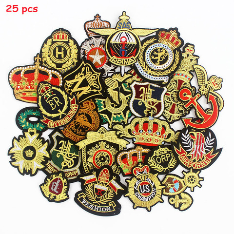 25pcs Golden Thread Crown Cloth Patches Army Badges Iron on Appliques for Jackets Bags Sewing Stickers DIY Patchwork ► Photo 1/6