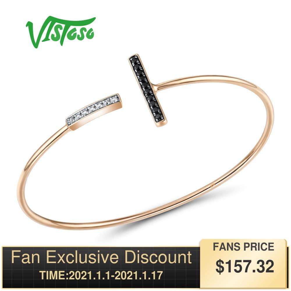 VISTOSO 9K 375 Rose Gold Shiny Genuine Black Sapphire White Sapphire Bangle Bracelet For Lady Party Engagement Fine Jewelry ► Photo 1/6