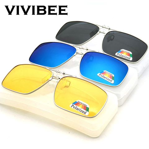 VIVIBEE Mens Metal Clip on Sunglasses for Myopia Eyeglasses Polarized UV400 Women Square Night Vision Driving Sun Glasses ► Photo 1/6