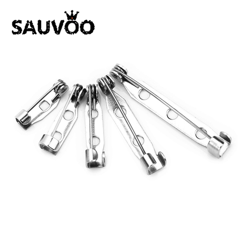 Sauvoo 50pcs/lot Stainless Steel Brooch Base Easy-Lock Pin Back Brooch 14 17 19 25 32mm Bar Glue on/ Sewing on Base Setting ► Photo 1/6