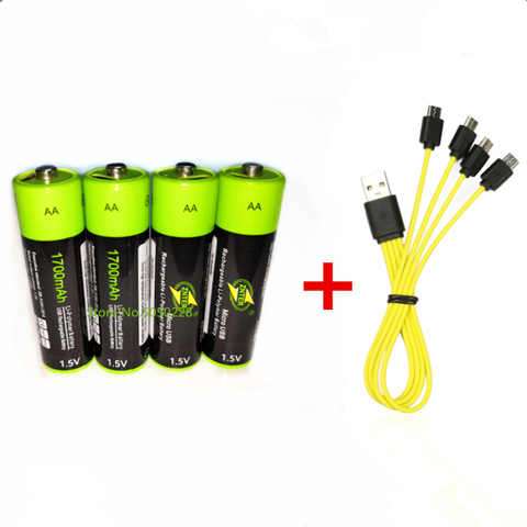 4PCS Hot sale ZNTER USB1.5V AA rechargeable battery 1700mAh USB rechargeable lithium polymer battery +1PCS Micro USB cable ► Photo 1/6