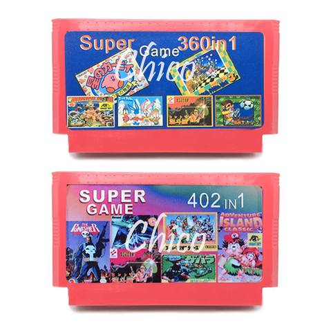 Red Shell Top Quality 2 Pieces Big Yellow Game Collection 402 in 1 Game Cartridge 360 in 1 Game Card For 8 Bit Dandy Game Player ► Photo 1/1