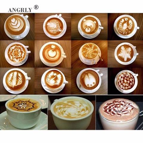 16pcs New Plastic Garland Mold Fancy Coffee Printing Model Mould Thick Cafe Foam Spray Template Barista Stencils Decoration Tool ► Photo 1/6