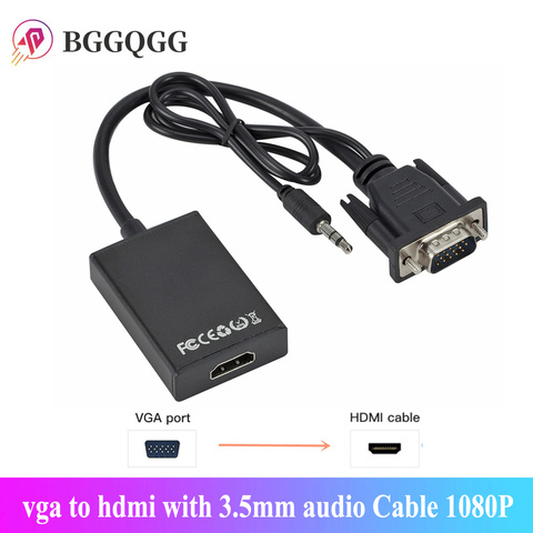 BGGQGG 1080P HD Vga To Hdmi with 3.5mm Audio Cable Vga To Hdmi Adapter for PCProjector Ps4 Laptop To HDTV  Video Audio Converter ► Photo 1/6