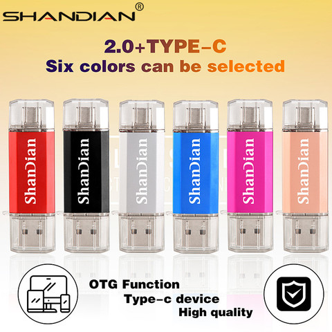 SHANDIAN Real capacity Flash Drive 64G 8G TYPE-C pen Drive 32G 16G usb Smart Phone thumb pendrive memory stick usb stick ► Photo 1/6