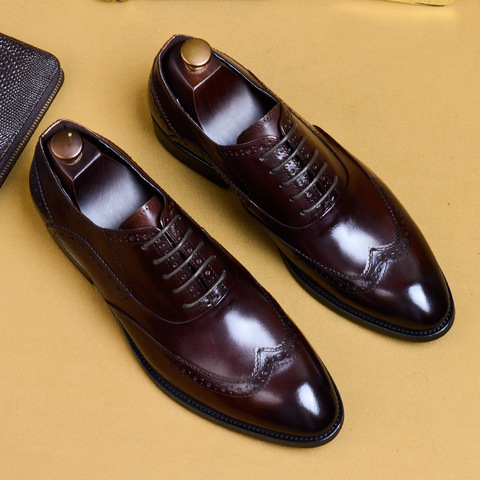 Full Grain Leather Men Retro Italian Design Men Brogues Genuine Leather Dress Shoes Handmade Wedding Shoes For Men ► Photo 1/6