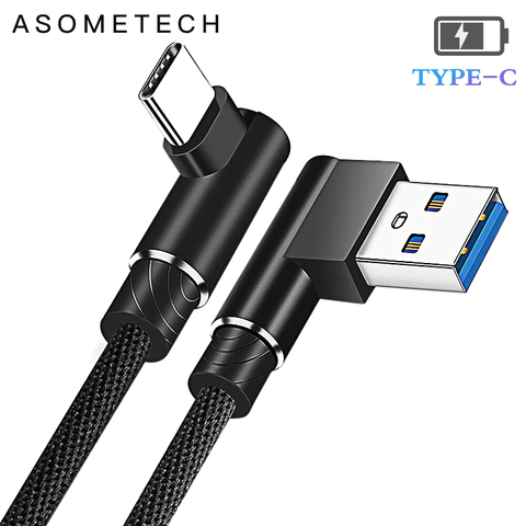 Type C USB Cable 90 Degree Charging Cable For Samsung S9 S10 S8 2A Fast Charger Data Cable For Xiaomi Mi 9 Huawei P30 P20 Mate20 ► Photo 1/6